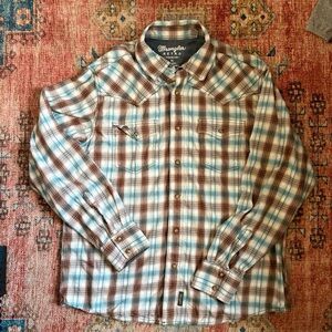 Wrangler Men's Casual Plaid Shirt - Blue and Brown